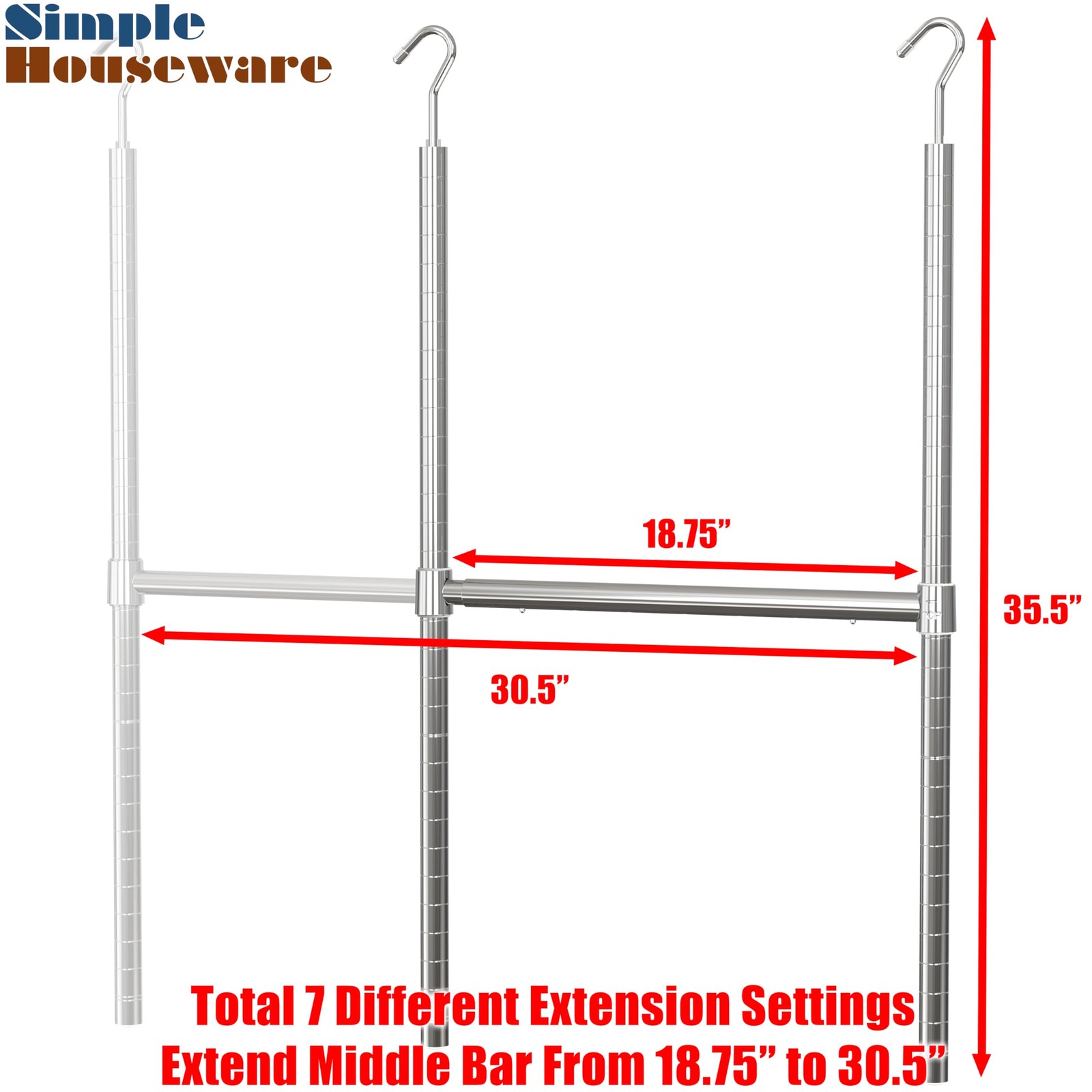 Adjustable Closet Hanging Rod, Chrome