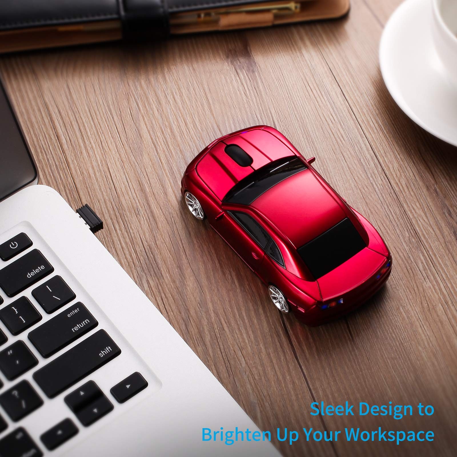 Red Sports Car Shaped Wireless Mouse LED Headlights 1600 DPI Mac Computer