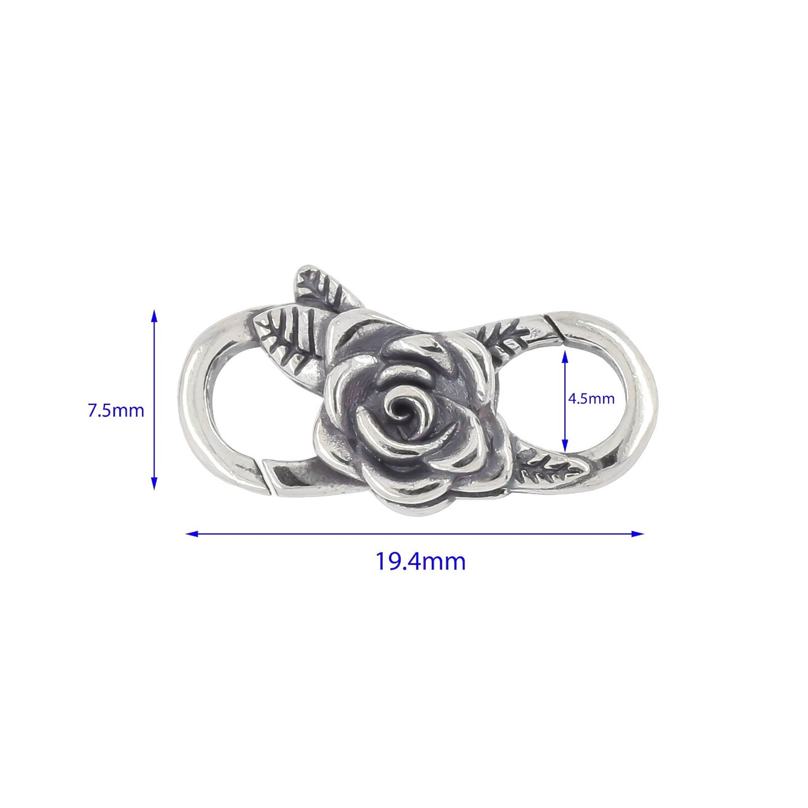 Oxidized Sterling Silver Rose Double Opening Infinity Lobster Clasp #51901