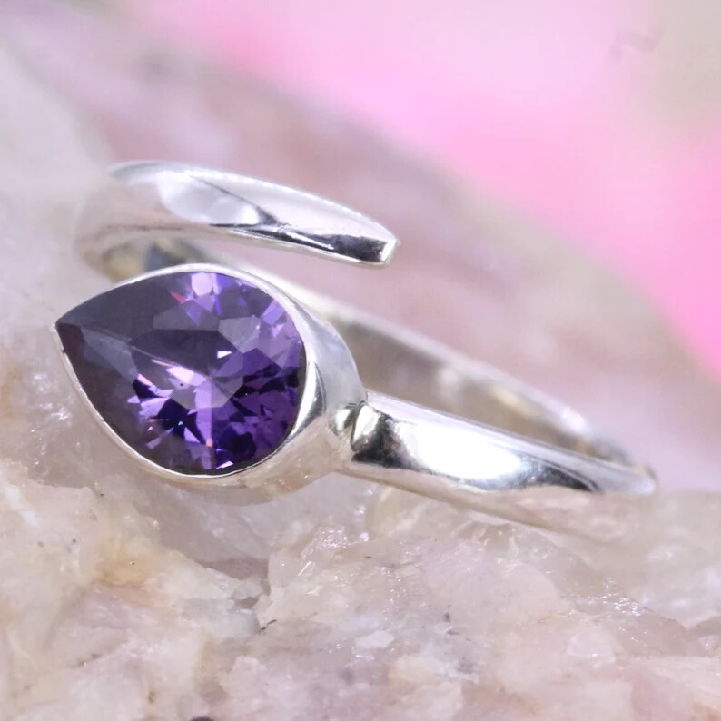 Amethyst Adjustable Ring Solid 925 Silver Handmade Jewelry Ring All Size SR439