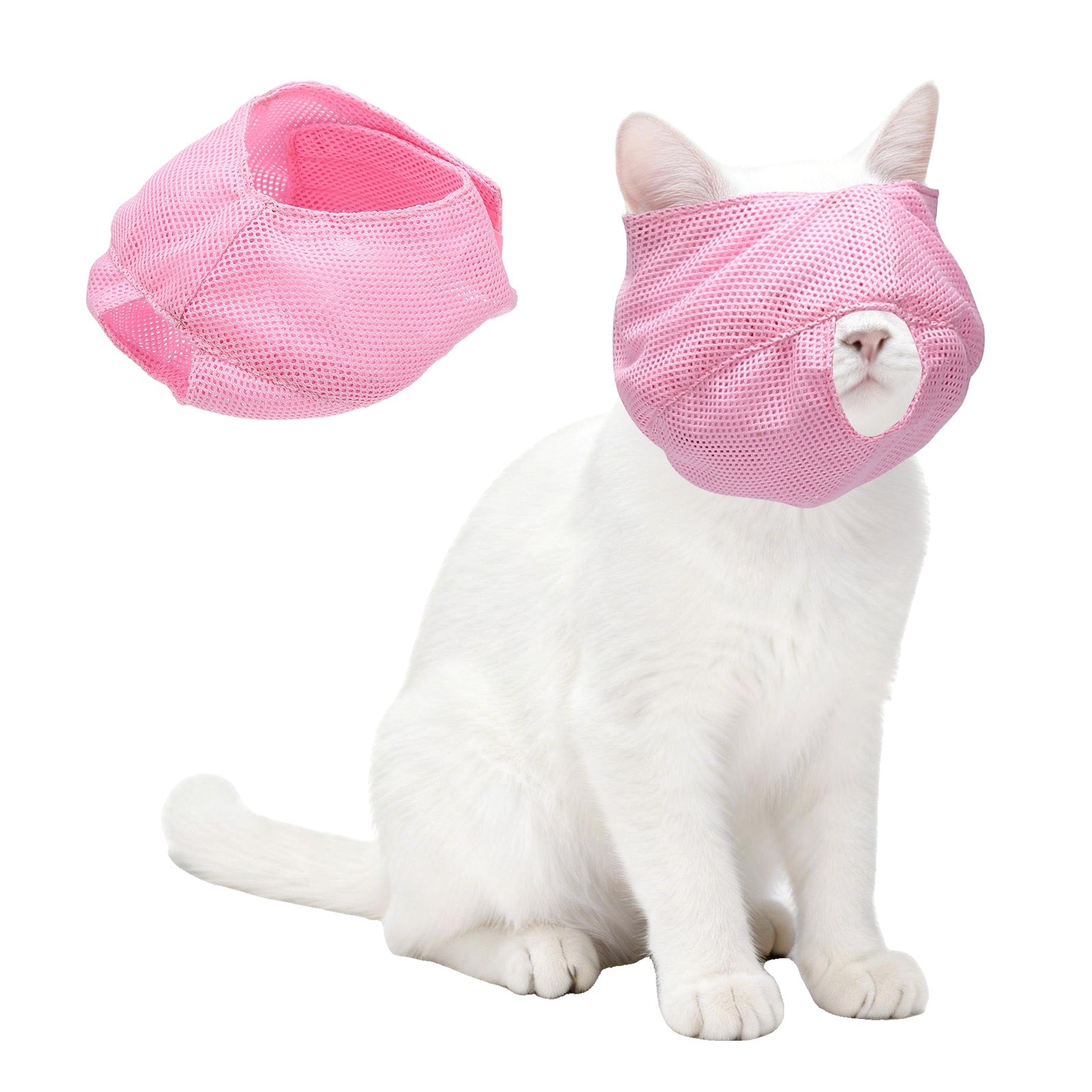 Cat Muzzle, Breathable Mesh Muzzle Circumference 7-9 Inches, (Pink, 1Pcs)