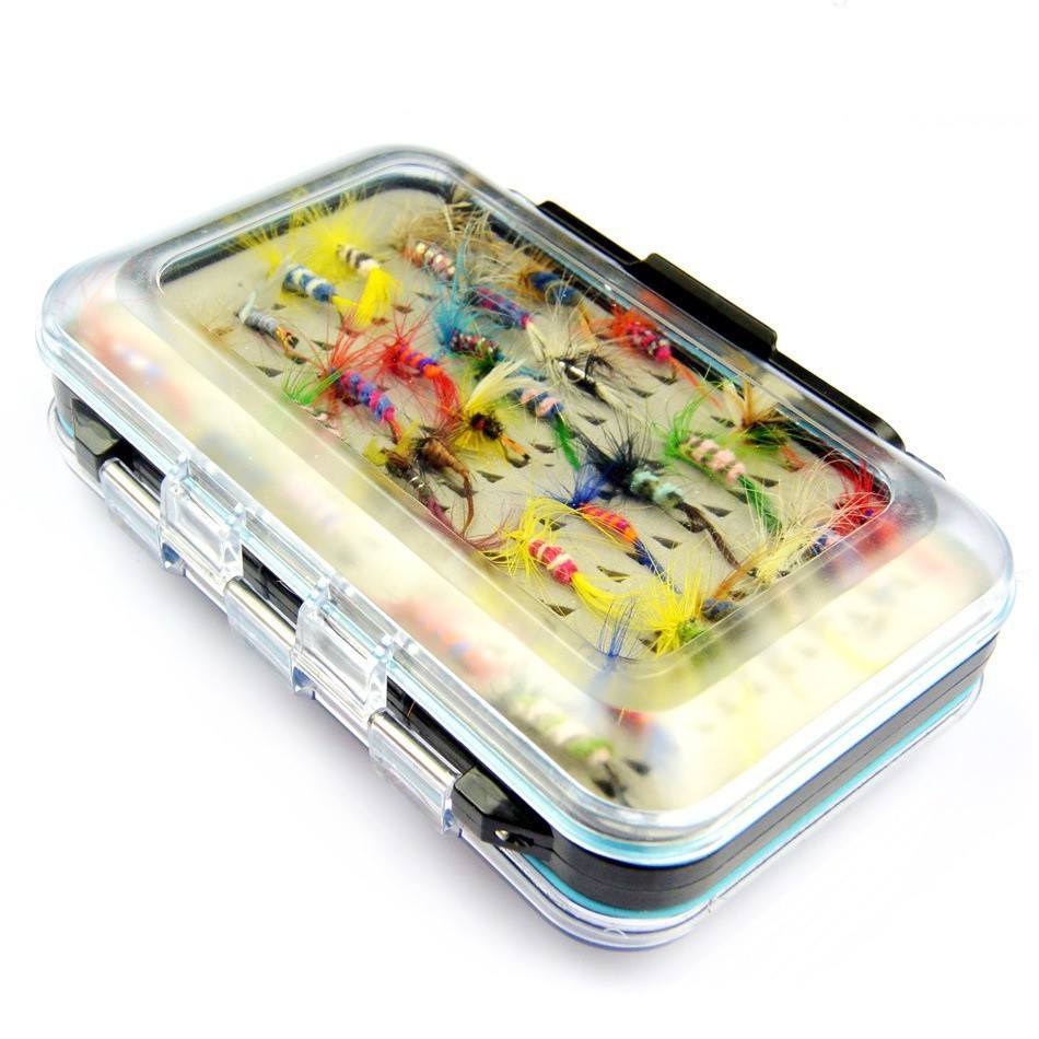 Trout Salmon Fly Fishing Flies Assortment Tackle box with 64 Fly Fishing Flies