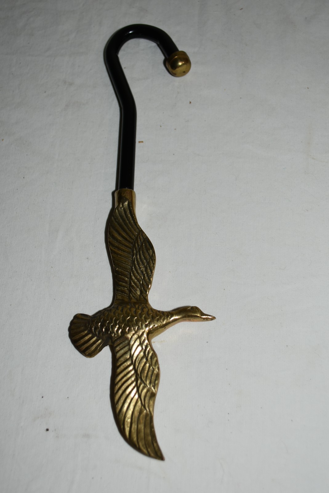 Unique 10 3/4" brass goose flying BOOT Strap puller EUC