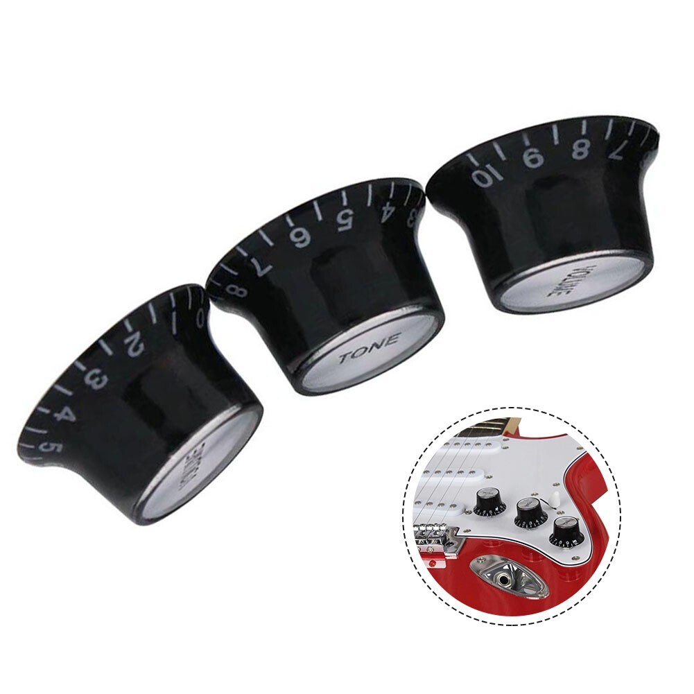 Guitar Bass Accessories Style Knob Set 1 Volume for 2 Tone Control in Black