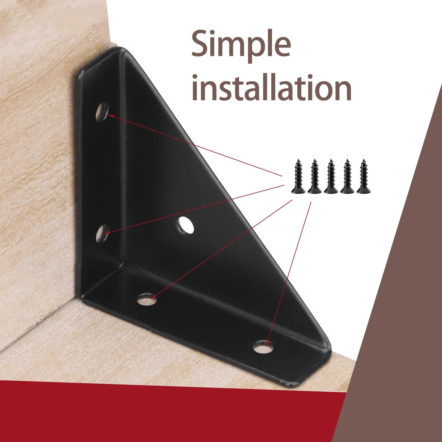 4 PCS Black Hidden Triangular Shelf Bracket Fastener Bed Corner Steel Brace