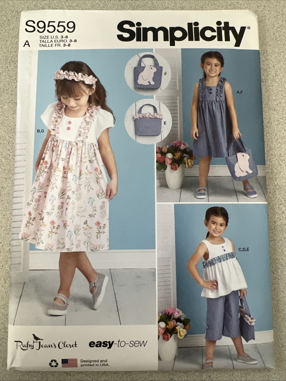 UNCUT Simplicity S9559 Girls Dress, Pants, Purses, Tops A (3-8) Sewing Pattern