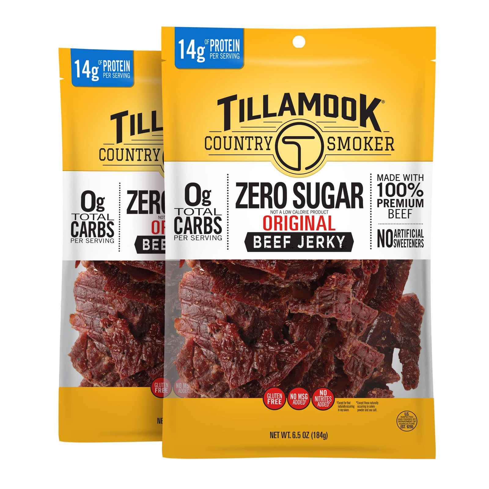 Tillamook Country Smoker Zero Sugar Original Keto Friendly Beef Jerky, 6.5 Ou...