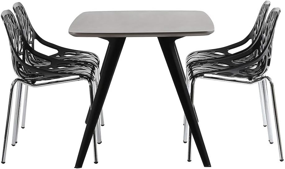 Modern Stackable Dining Chair Set of 4, Black, Plastic Birch Sapling Chairs for