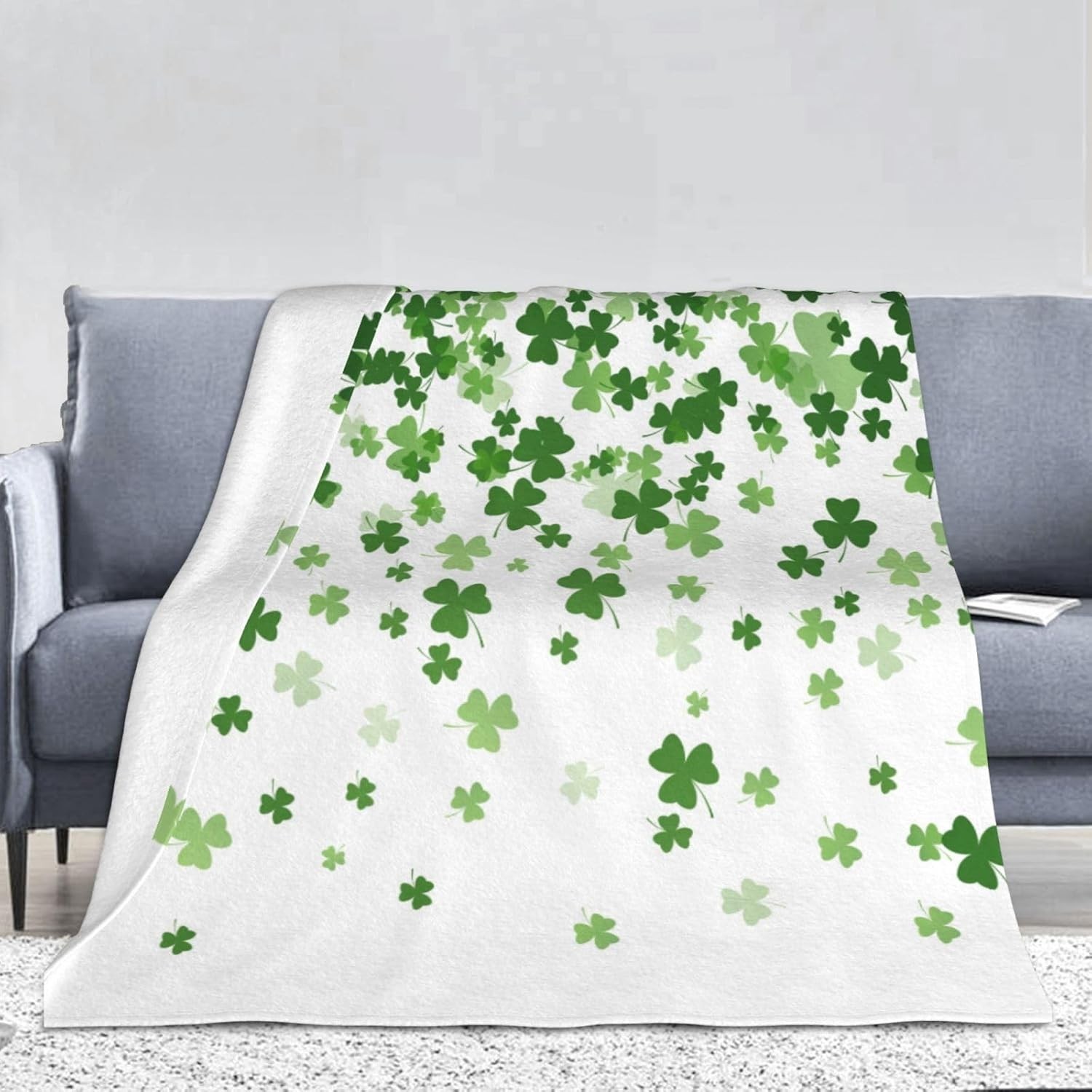 Lucky Shamrock Green Sherpa Blanket US Plush Cozy Warm Gift