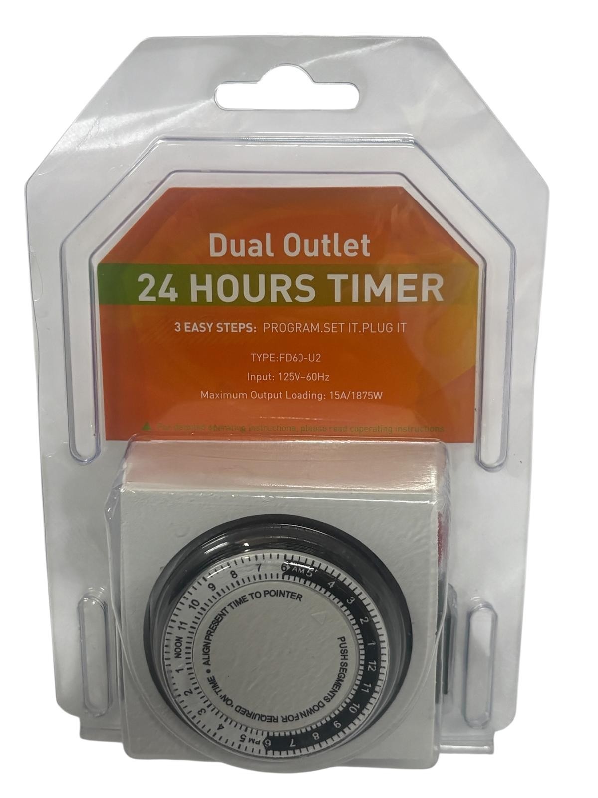 Dual 125V Outlet 24 Hour Mechanical Timer for Light Hydroponic System Controller