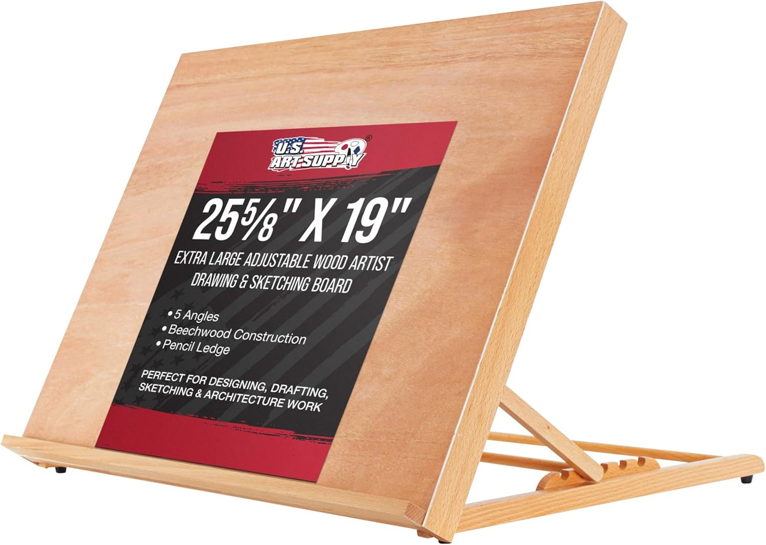 X-Large 25-5/8" X 19" (A2) Wooden Drawing Board, Adjustable Table Top Easel for