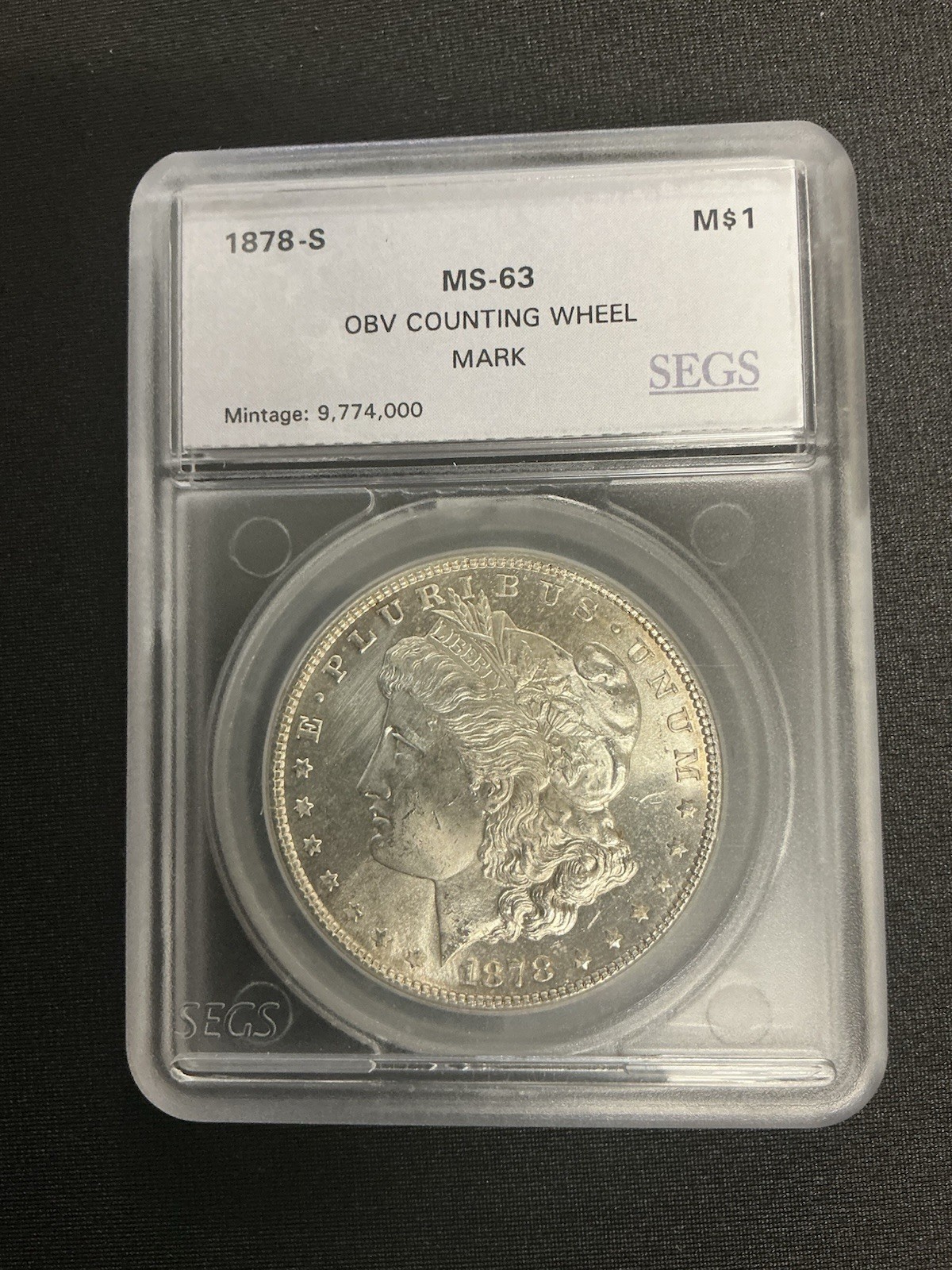 1878-s morgan silver dollar OBV counting wheel mark