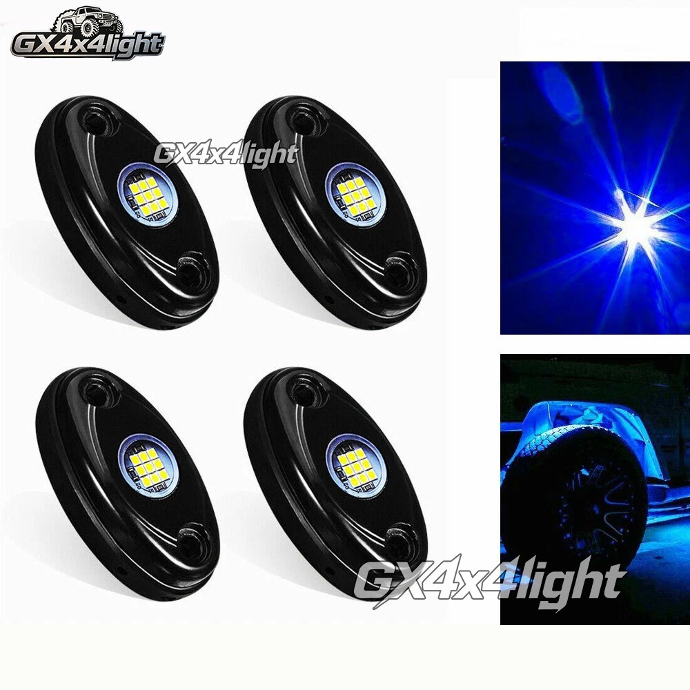 4 Pods  Blue LED Rock Light Lights Fit Jeep Off Road Truck Car ATV Under Body
