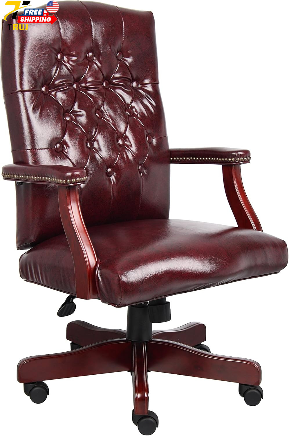 Classic Executive Caressoft Chair with Mahogany Finish in Burgundy High-Back B90