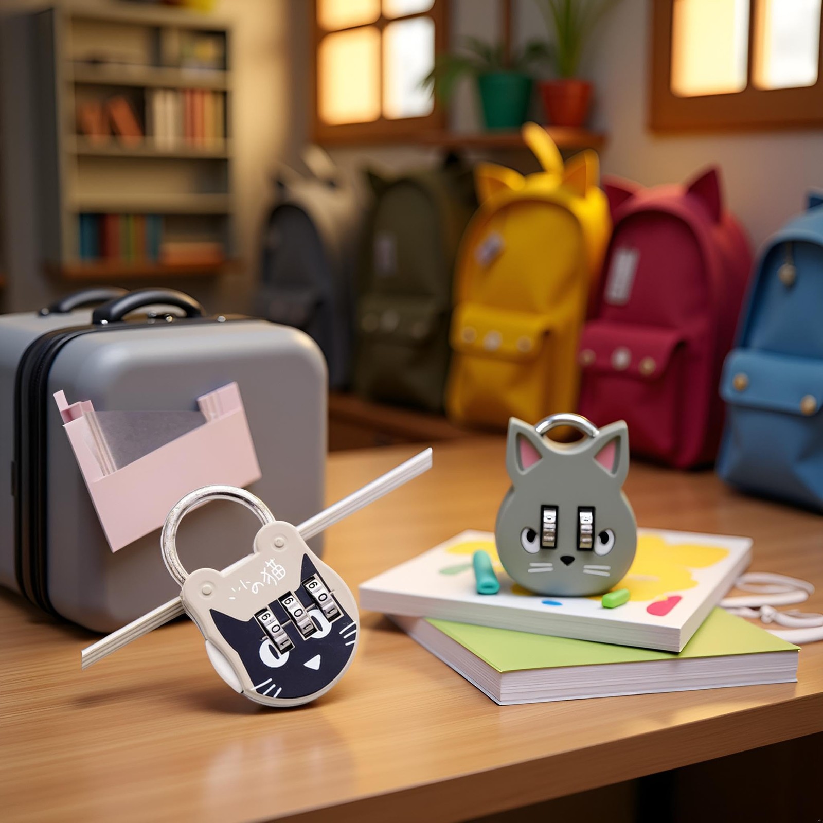 Grey Cute Cat Combination Lock Travel Locks for Luggage Backpack Silver