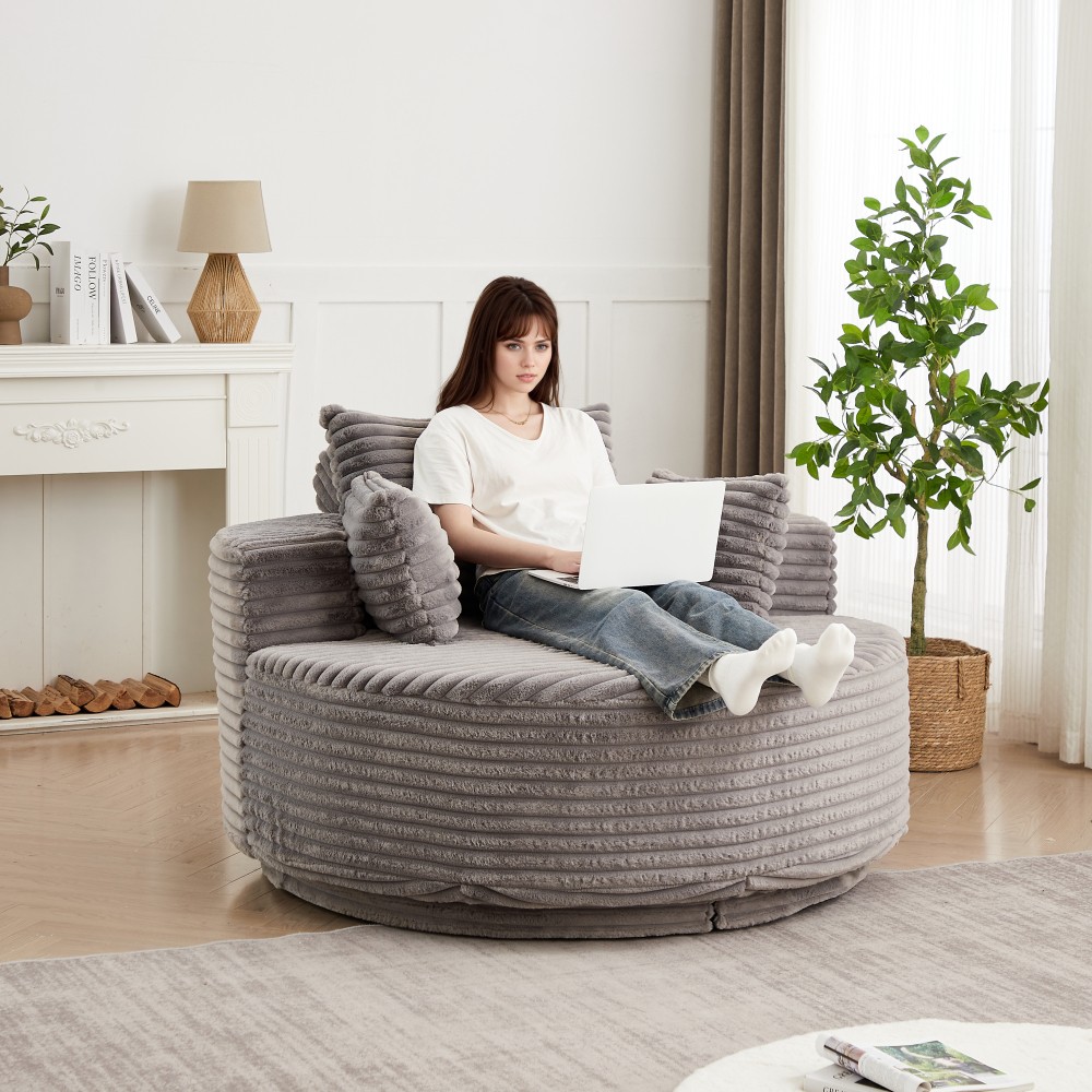 Modern Grey Swivel Sofa Chair, Foam Sleeper w/ 360° Spin Base, No Assembly