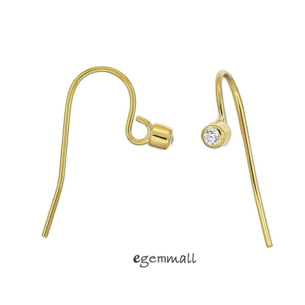 Gold Plated Sterling Silver CZ French Hook Ear Wire Earrings Connector #99416