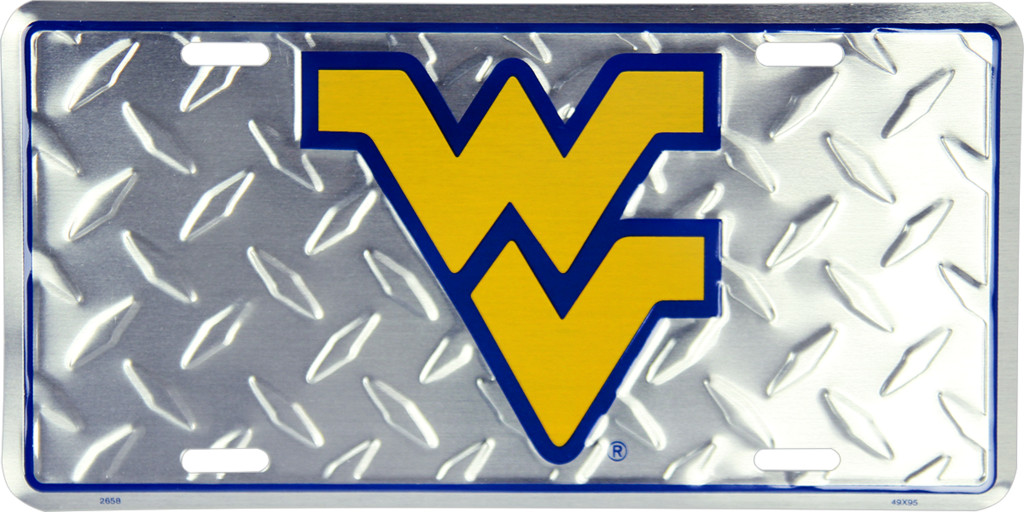 West Virginia Mountaineers Diamond Football 6"x12" Aluminum License Plate Tag