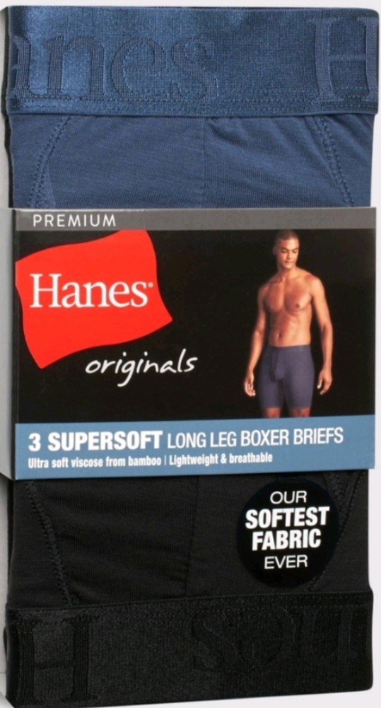 Hanes Originals Premium Men's SuperSoft Long Leg Boxer Briefs 3pk Size S 28-30