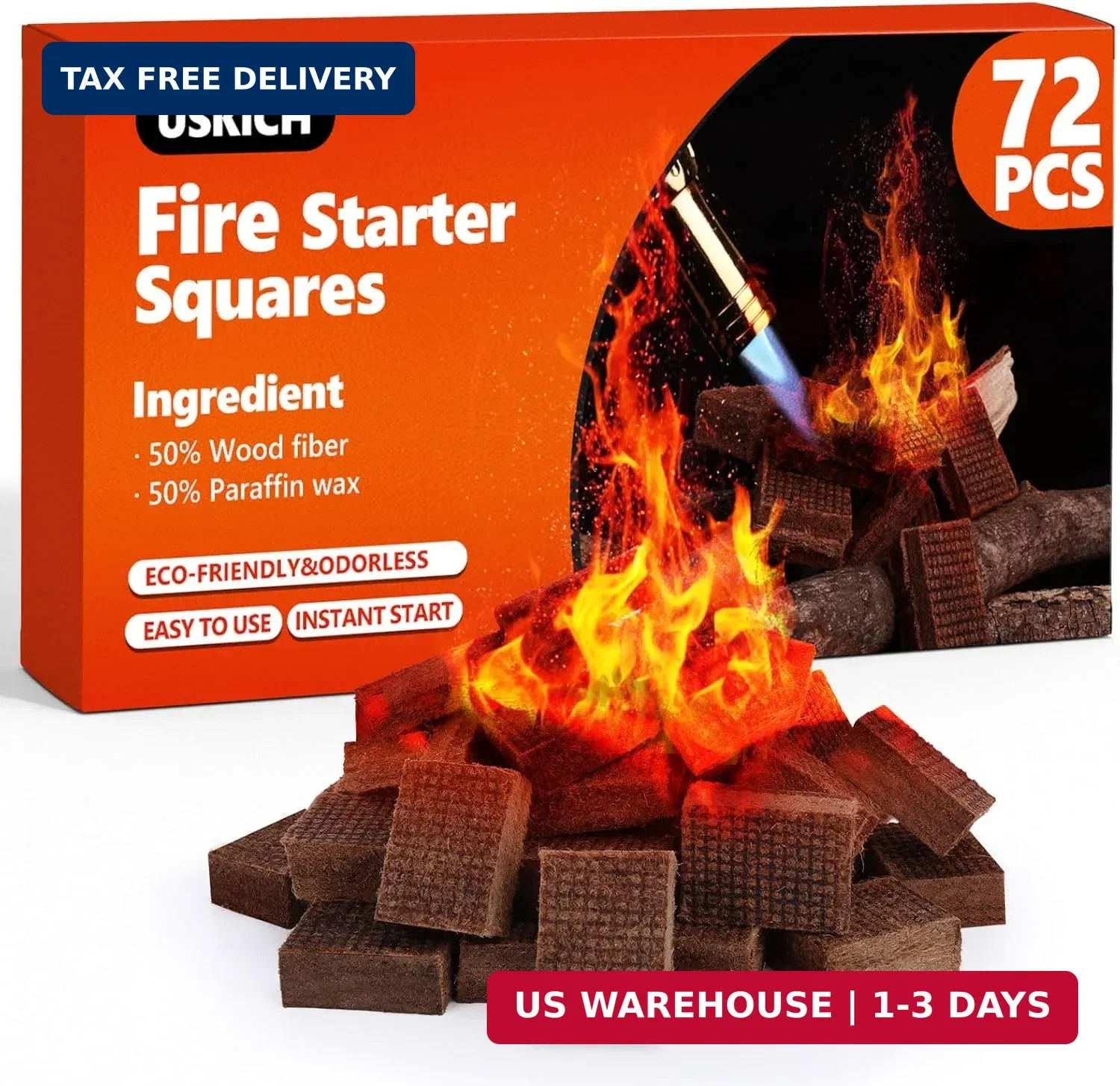 Fire Starter Squares 72Pcs,Natural Fire Starters for Campfires,Grill,BBQ,Wood St