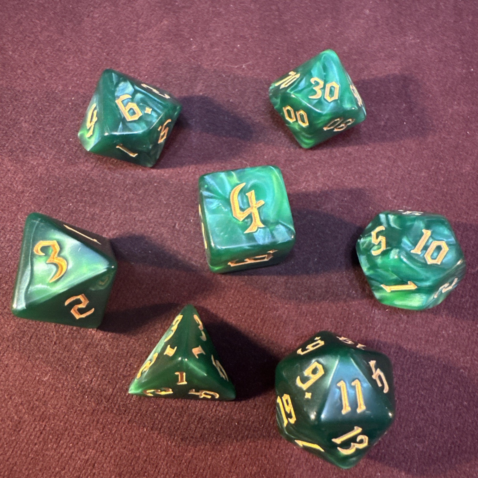 Dark Green Marbled 7-piece Acrylic Dice Set - RPG DND 14
