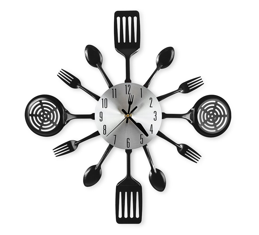 CIGERA 16 Inch Cutlery Kitchen Wall Clock - Silent Non-Ticking, Battery Operated