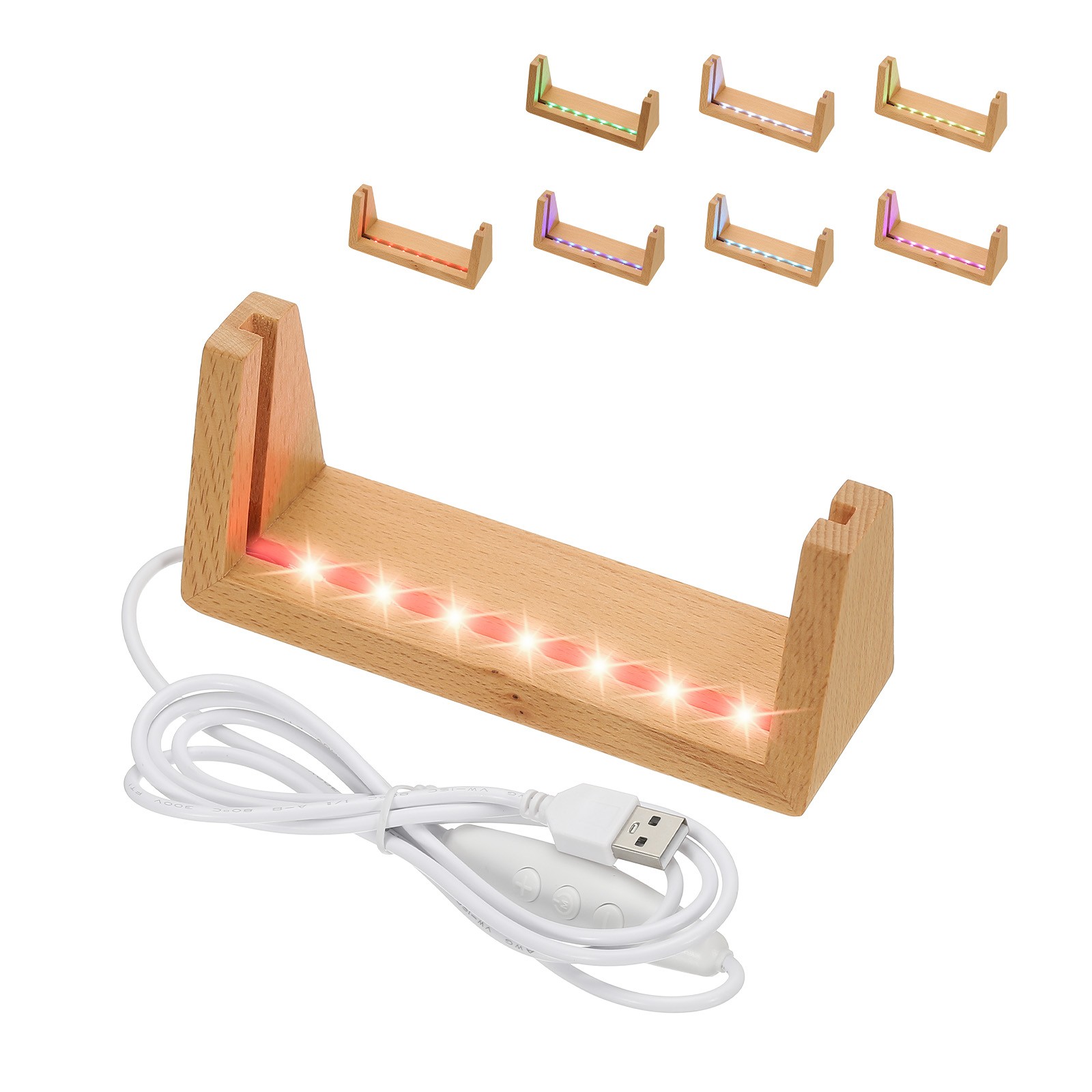 4 Inch Wooden LED Light Base, Light Display Stand, Colorful Light