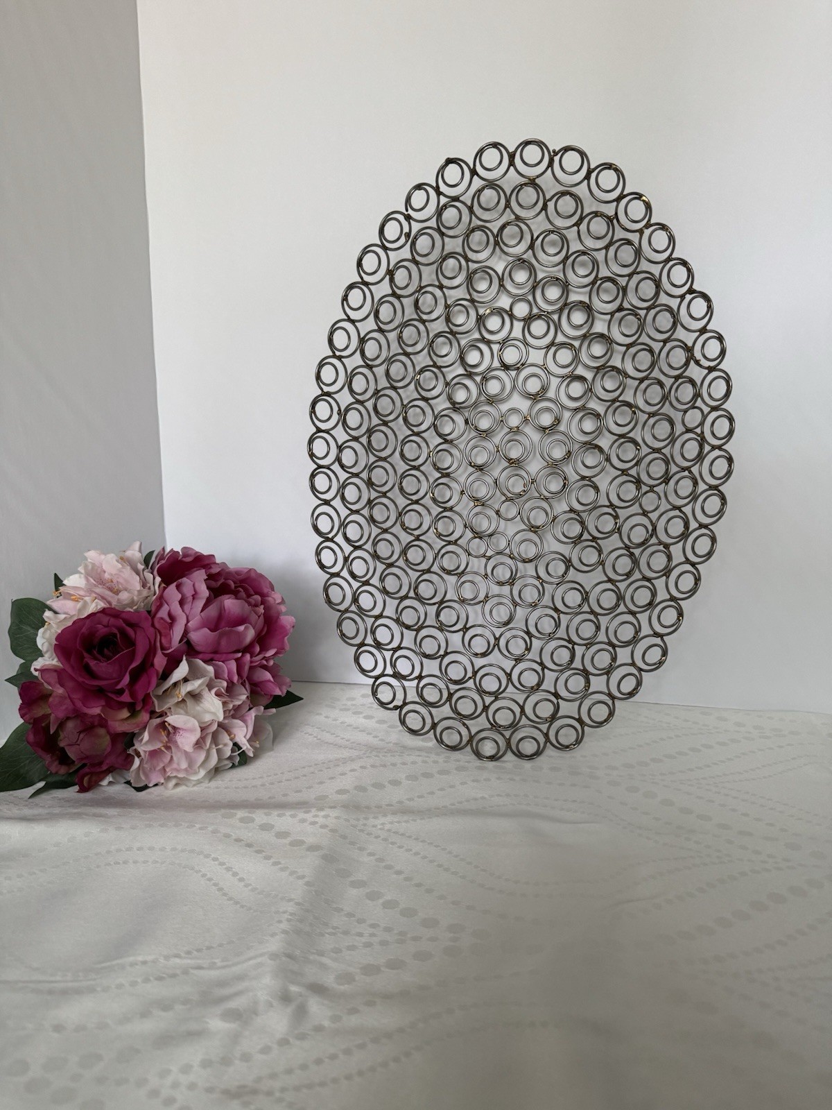 Oval Open Scroll Metal Basket 18 In Long Silver And Gold
