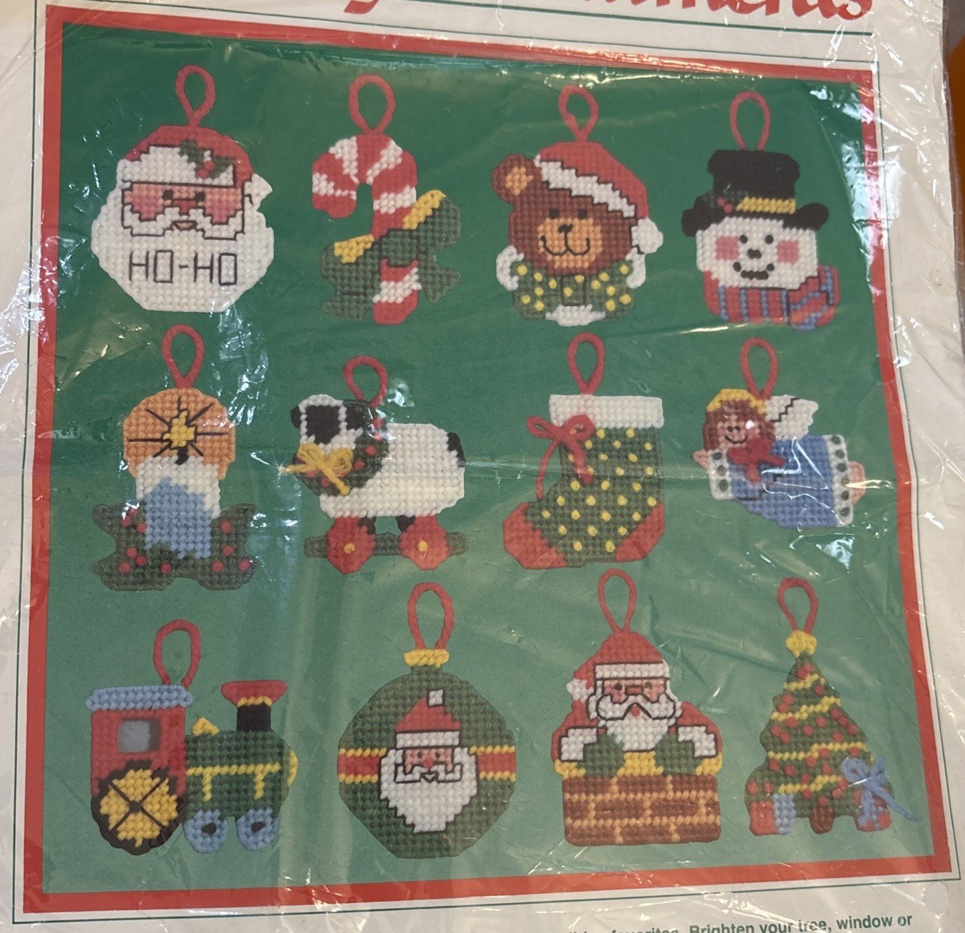 Vtg Rare Dimensions HOLIDAY ORNAMENTS 1988 Needlepoint Pattern 9060 + Yarn