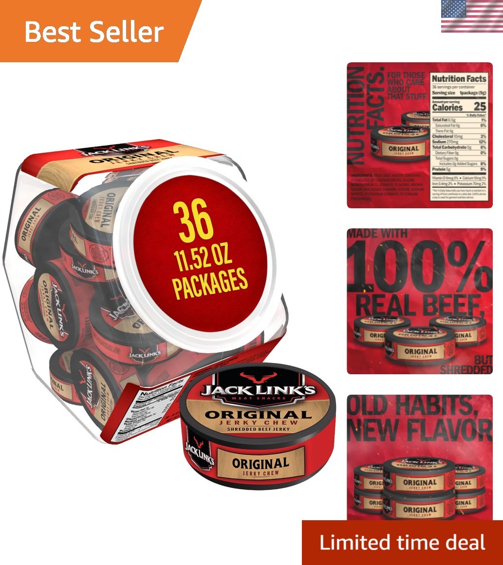 Beef Jerky Chew - Savory 36 Tins with 4g Protein Each - Snack Anytime