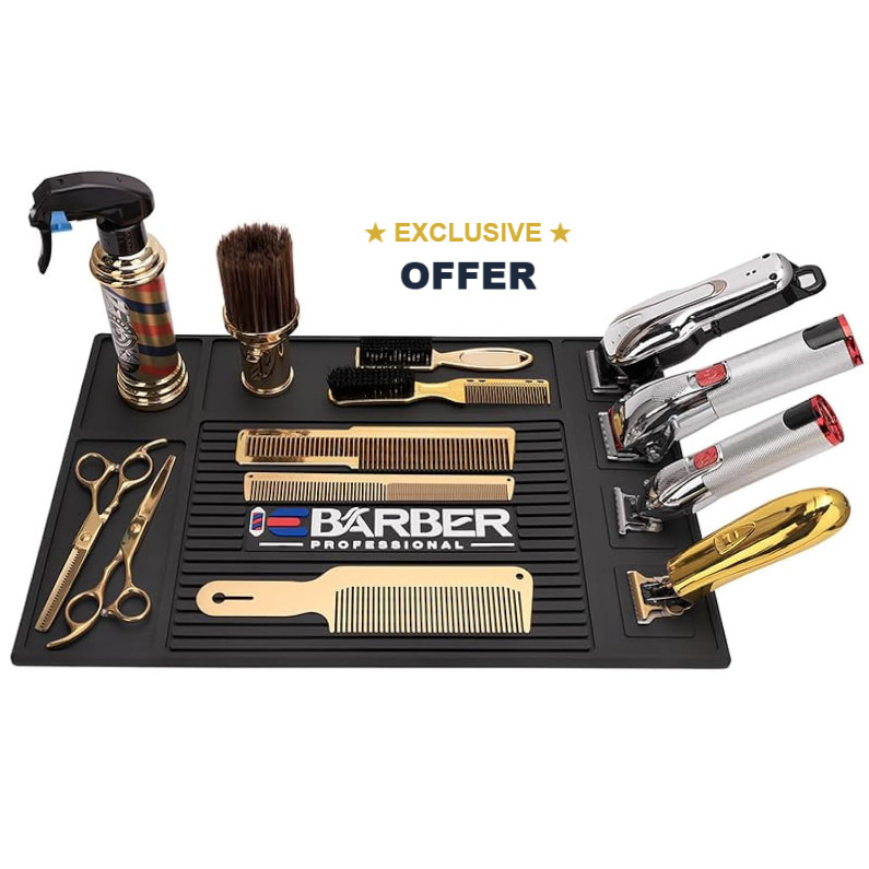 Barber Mat Magnetic Organizer – 4-Slot Clipper Tray, Anti-Slip Pad for Station