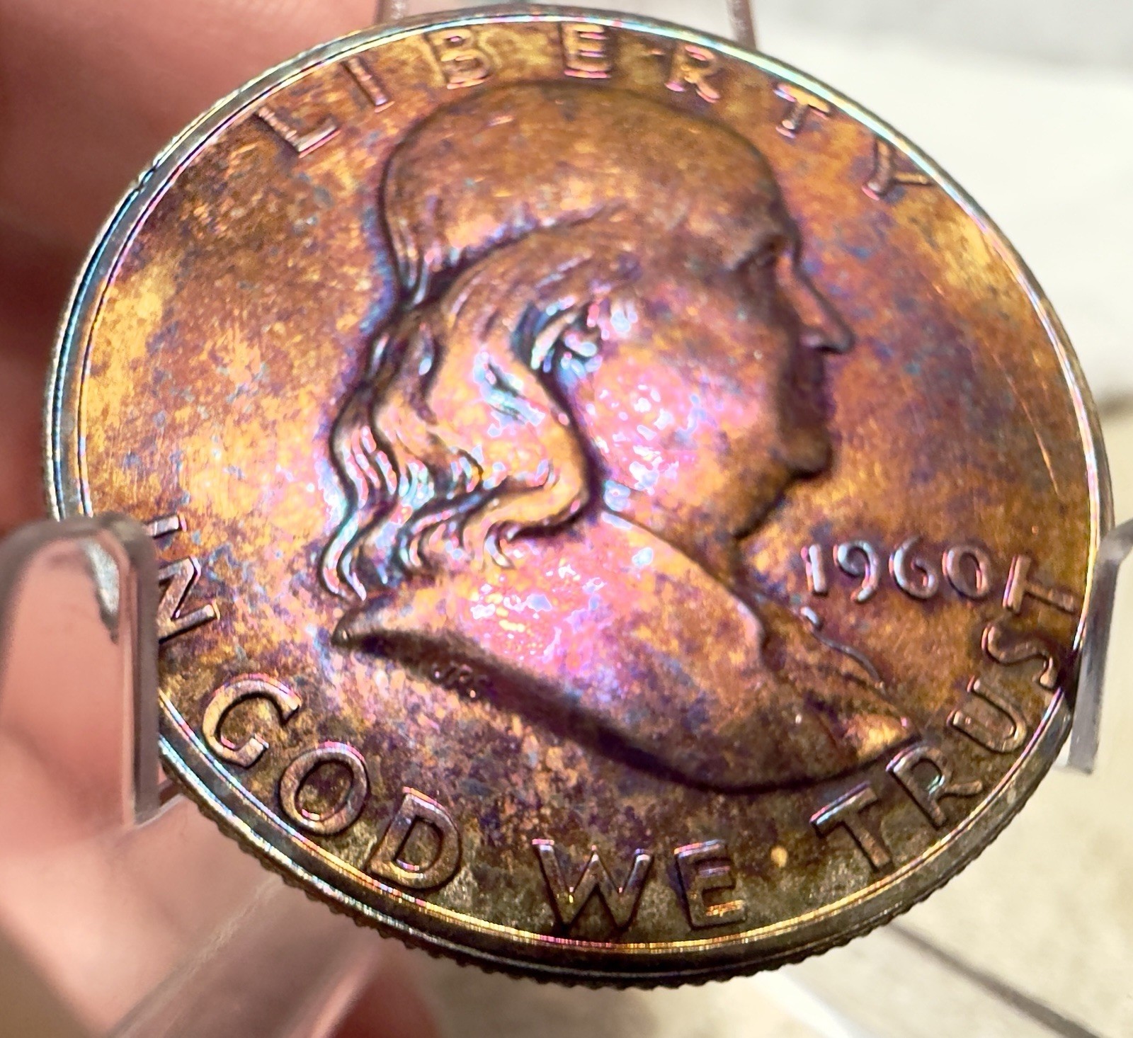 1963 Franklin Half Dollar Pristine Gem Proof Rainbow Toned