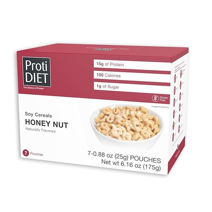 ProtiDIET Honey Nut Soy Cereal, High Protein, Keto Diet Friendly, Low Carb 7ct