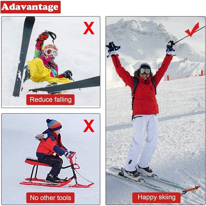 Ski Tip Connectors Set Kids Beginner Skiing Aid Durable Adjustable BungeeClamp