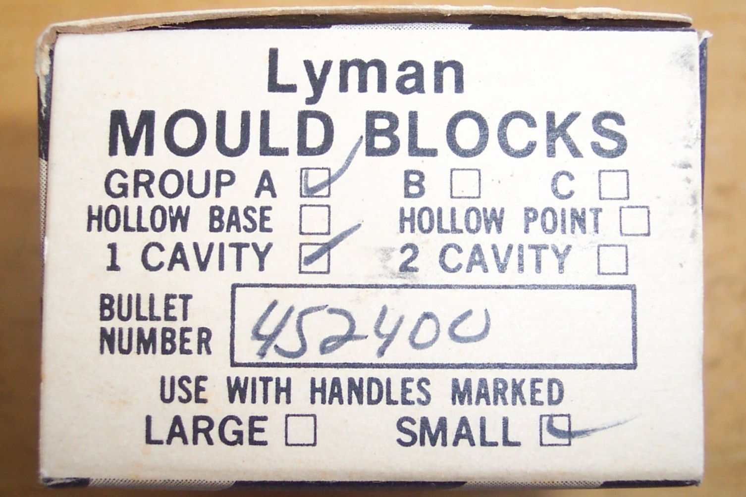 LYMAN 452400 SINGLE CAVITY 45ACP/45 COLT 240 GRAIN MOULD UNUSED IN ORIGINAL WRAP