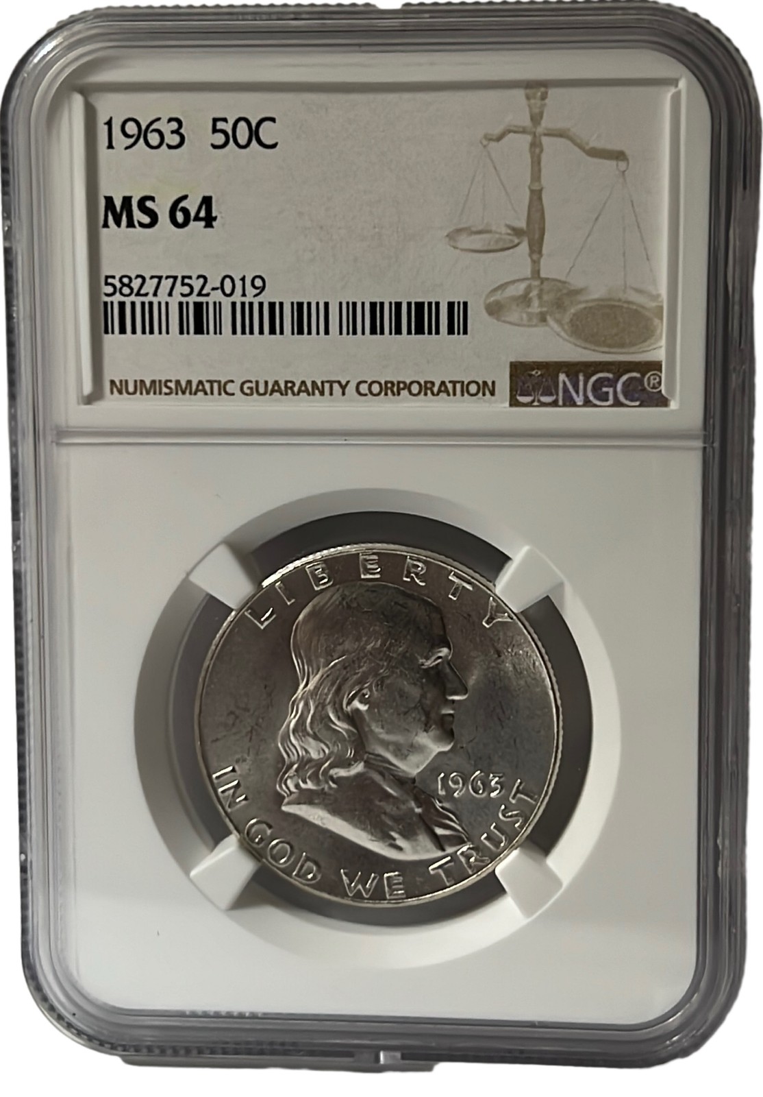 1963 Franklin Half Dollar 50c 90% Silver NGC MS64