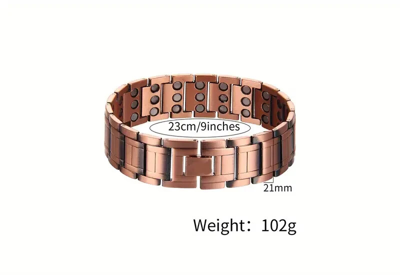 Powerful Magnetic Mens Bracelet Therapy for Pain Relief Solid Copper Bangle