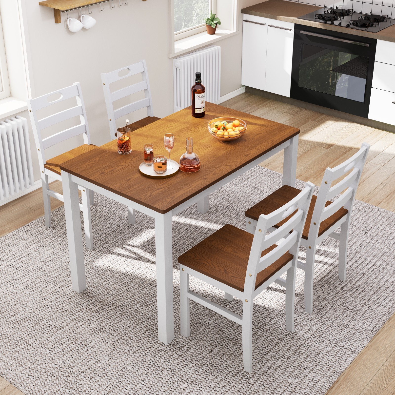 Kitchen Table and Dining Room Table Set, Wood Elegant Kitchen Sets for 4 Walnut