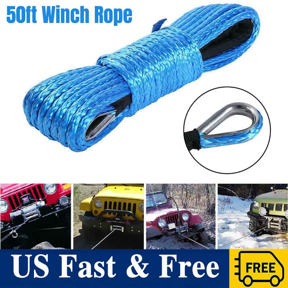 Synthetic Winch Rope 1/4"x50'ft 10000lbs Winch Cable Line Rope Off Road For ATV