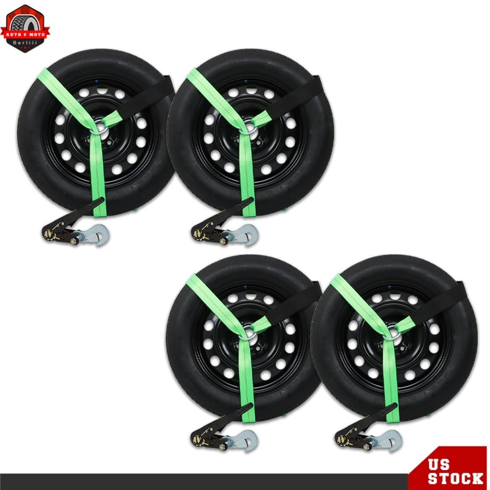 Durable Lasso Style 4 Pcs 2'' × 96'' Car Wheel Chock Tie Down Strap 3,300 Pound
