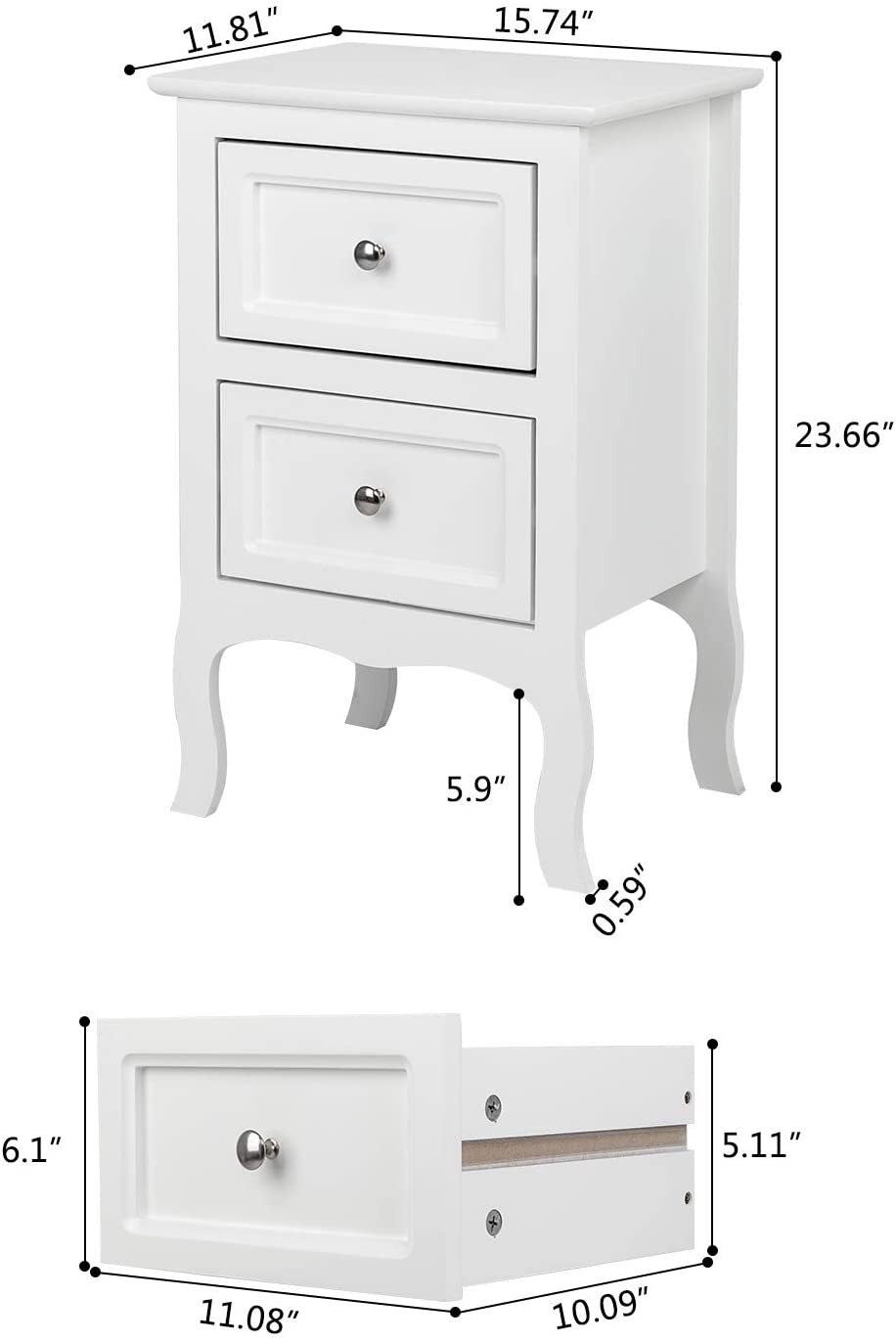 2Pcs Nightstand End Table with 2-Drawer Wood Simple Modern Sofa Couch Side Table