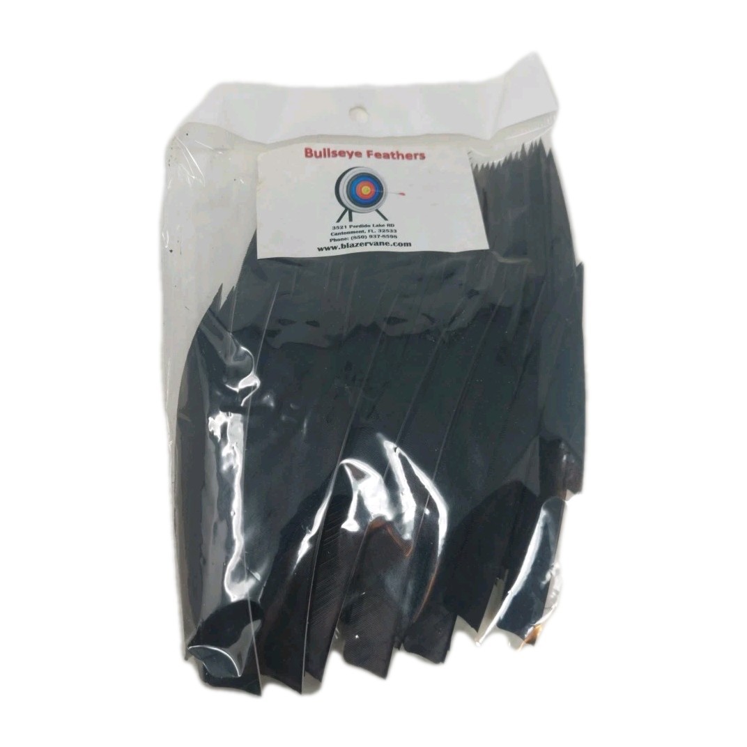 100pk Bullseye Archery Feathers 5" Right Wing: Shield Solid PSE Black