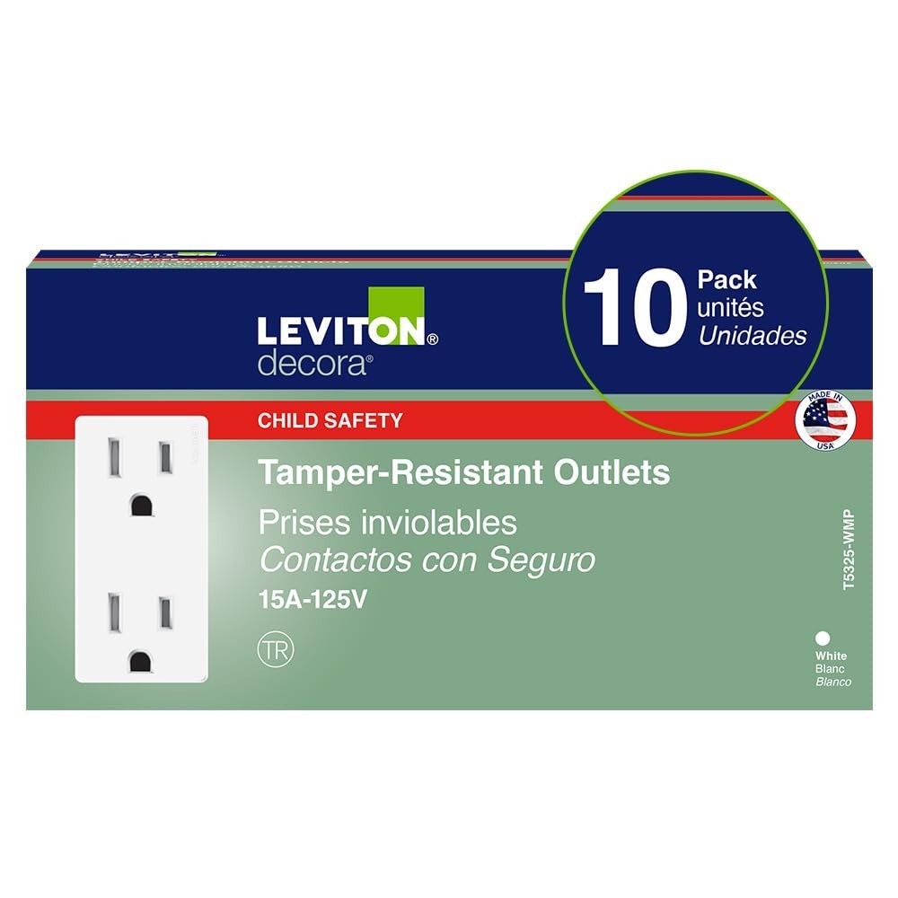 Durable 15 Amp Tamper-Resistant Electrical Outlets - 10 Pack, White Finish