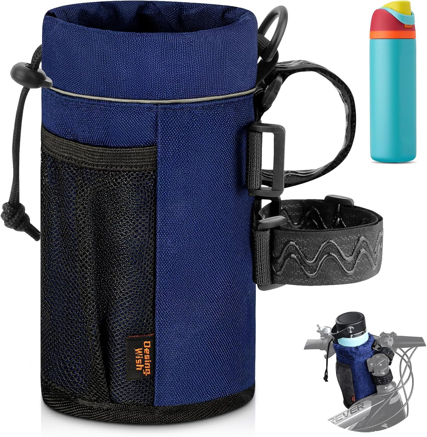 Bike Water Bottle Holder, 16-24Oz Bike Cup Holder with Removable Non-Slip Straps