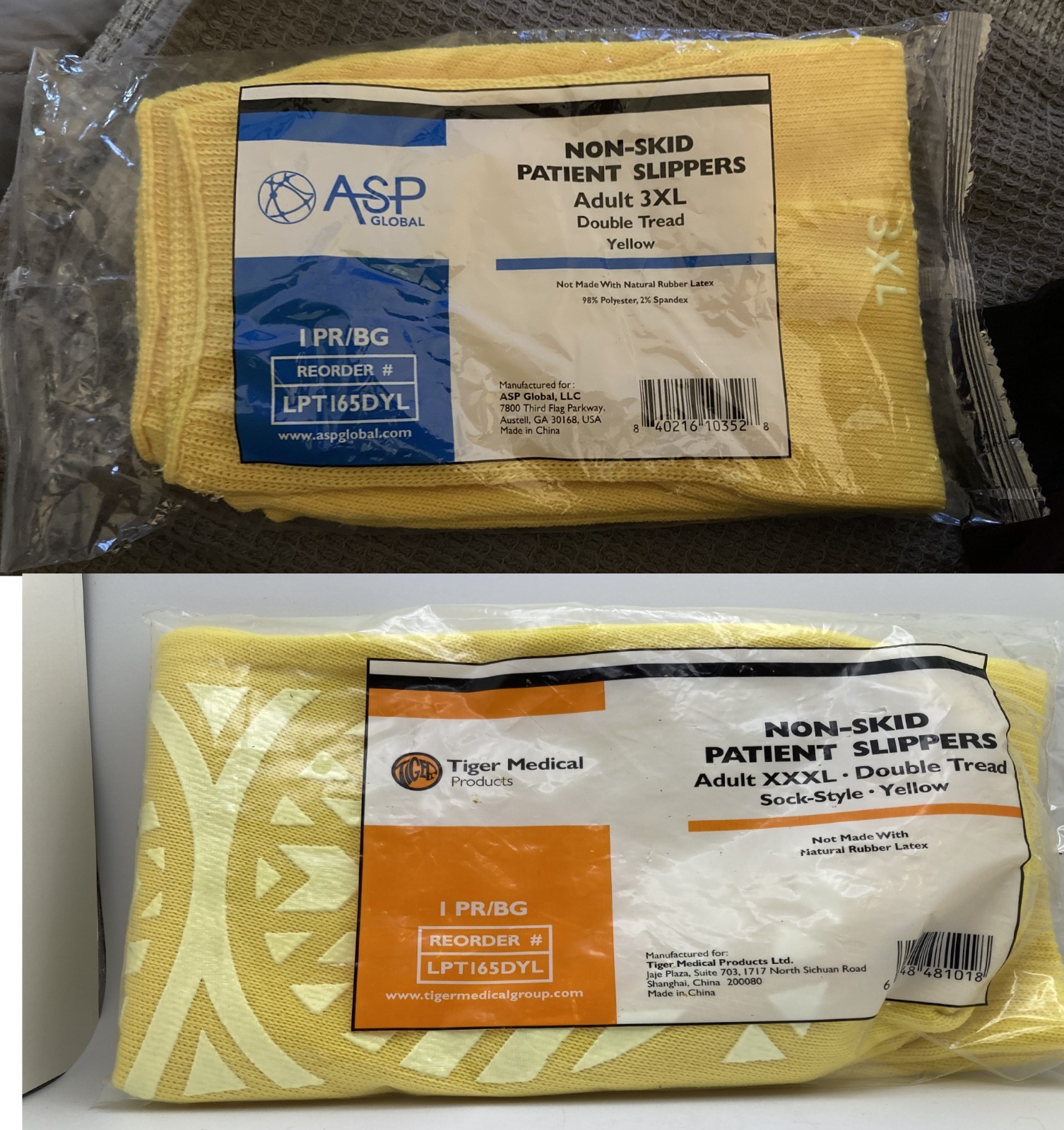 2 Pairs ASP and Tiger Medical Non-Skid Slipper Socks Yellow Size ADULT 3XL