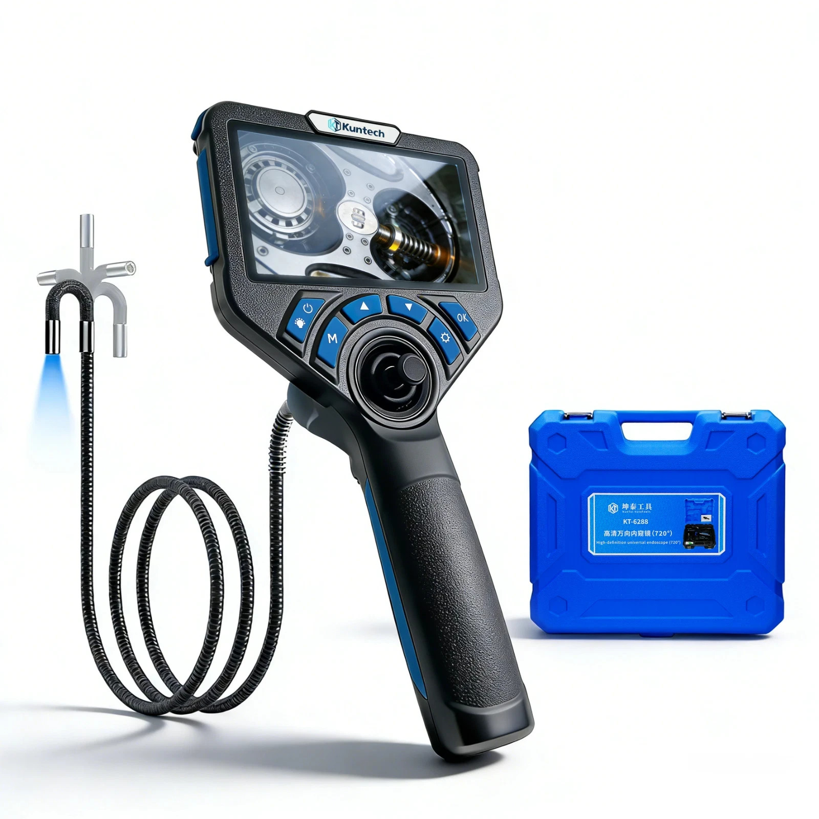 Kuntech 4-Way 360° Articulating Borescope 5" Endoscope w/Light Inspection Camera