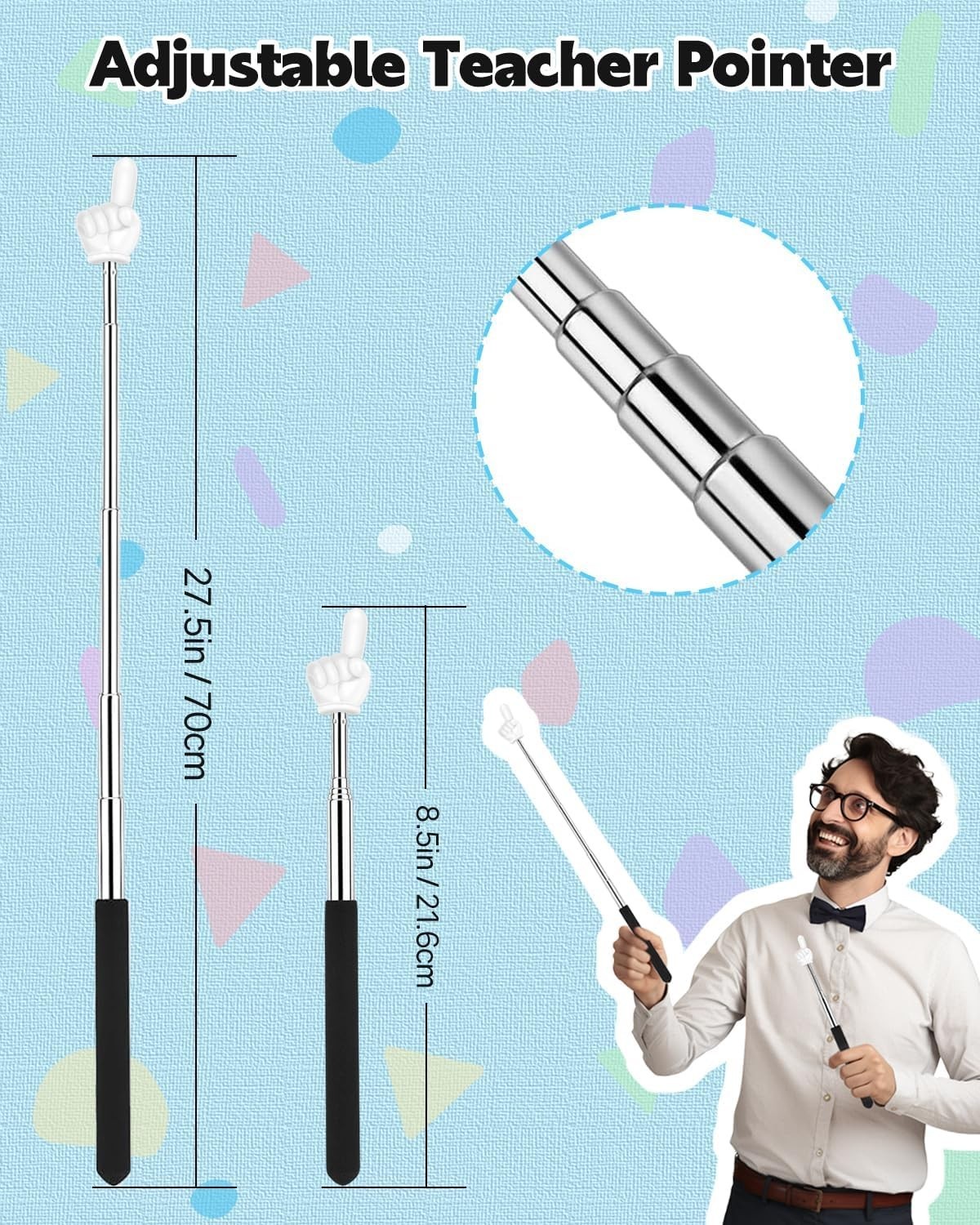 Retractable Teacher Pointer for Classroom Kids Reading, Dumero Extendable Finger