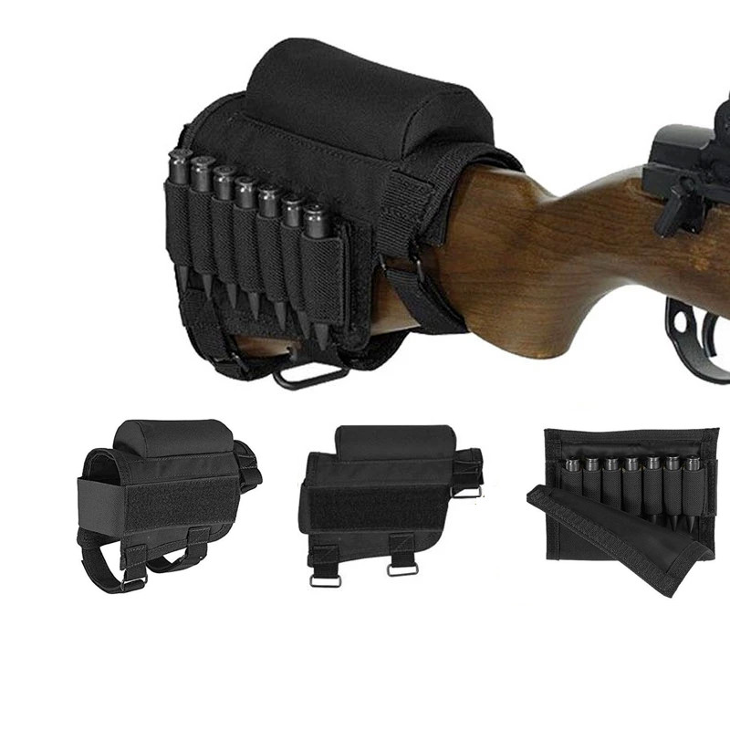 Hunting Rifle Buttstock Shell Holder Hunting Holder Rest Pouch Black/ Green