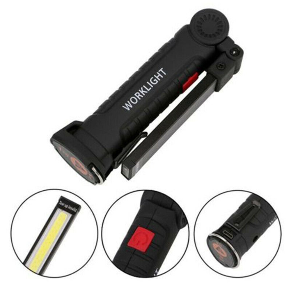 2Sets USB Rechargeable COB LED Work Light Lamp Inspect Folding Torch Flashlight