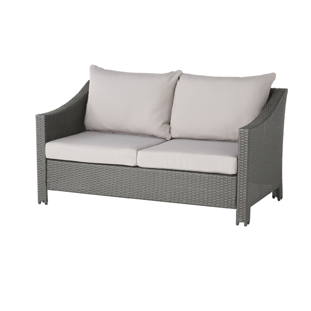 Outdoor Patio Loveseat with Glass Table & Removable Waterproof Cushions, Grey